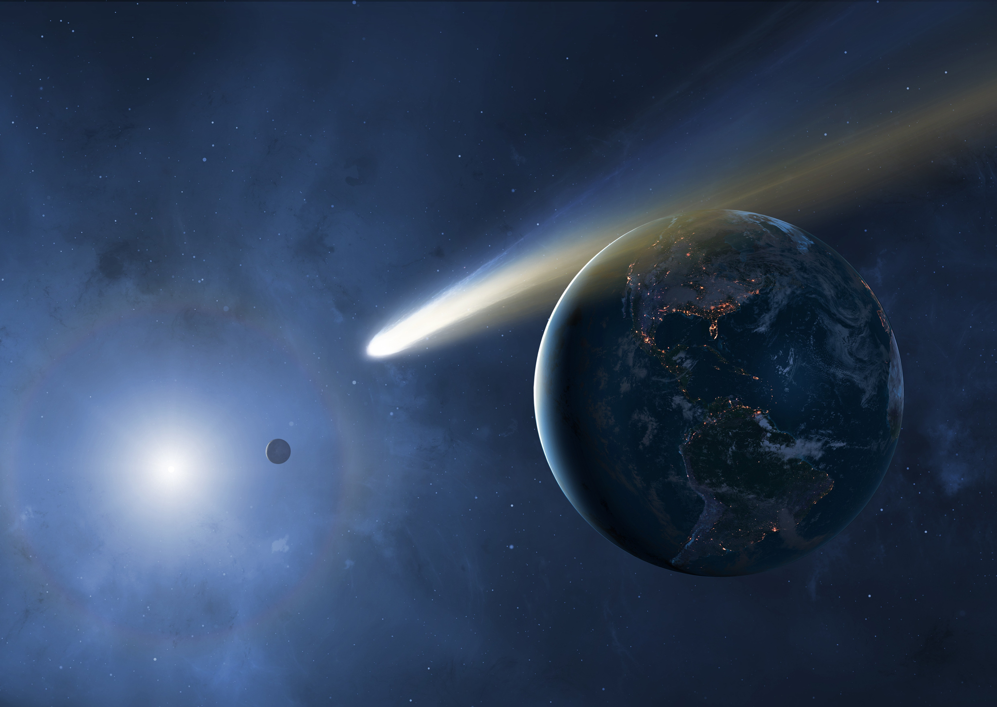 A comet speeding past Earth.